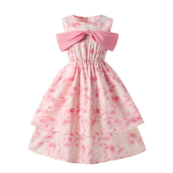 Fozruso Girls Summer Dresses Stylish Girls Dresses For Everyday Wear Casual Dining And Outdoor Picnics Sleeveless Waist Defined Dress With Bow Decoration For Girls 7 12 Sizes 9-10 Years