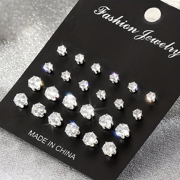 24-Piece Women’s Cubic Zirconia Stud Earrings Set, No Plating Zinc Alloy with Stainless Steel Ear Needles, Simple Chic Jewelry for Daily Wear, Parties, and Formal Occasions