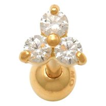 Anygolds 0.065 ctw Trinity Floral Diamond 14K Real Solid Gold Cartilage Daith Helix Tragus Conch Rook Snug Ear Post Stud Piercing Earring Body Post Length 5.5mm 18 Gauge - MBJ4038Y Yellow Gold