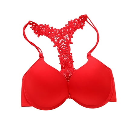 

ELENXS Women Bra Lace Front Buckle Brassiere Y Type Shoulder Strap Push Up Girl Bra Underwear