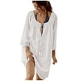 thumbnail image 2 of Summer Saving Clearance AXXD White Bathing Suit Cover Up Women Sexy Short Sleeve Kimono Swimwear Cover Up Solid Color Blouse Tops, 2 of 5