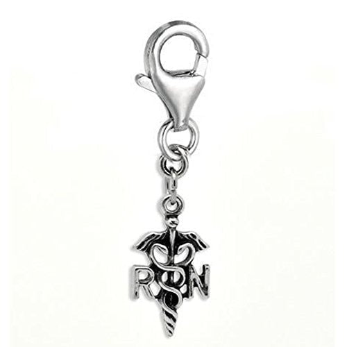 Clip on RN (Registered Nurse) Charm Pendant for European Jewelry w/ Lobster Clasp