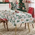 thumbnail image 1 of Rectangular Christmas Tablecloth, Vintage Polyester Fabric with Water-Repellent Finish, Festive Decoration for Kitchen, Picnic, and Party Tables, White and Green, 140×100 cm, 1 of 6