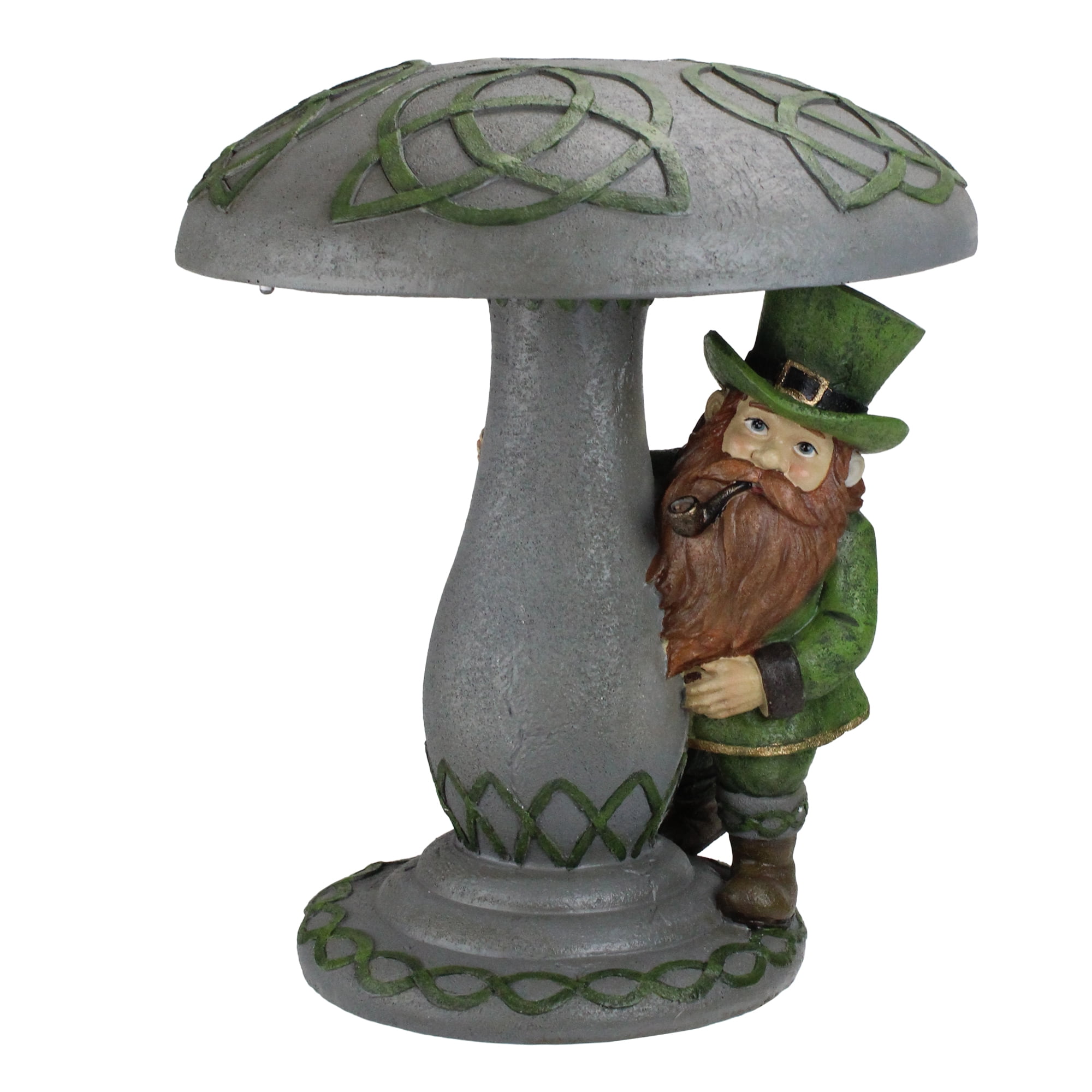 12.25" Gray and Green LED Solar Leprechaun Standing Under Mushroom