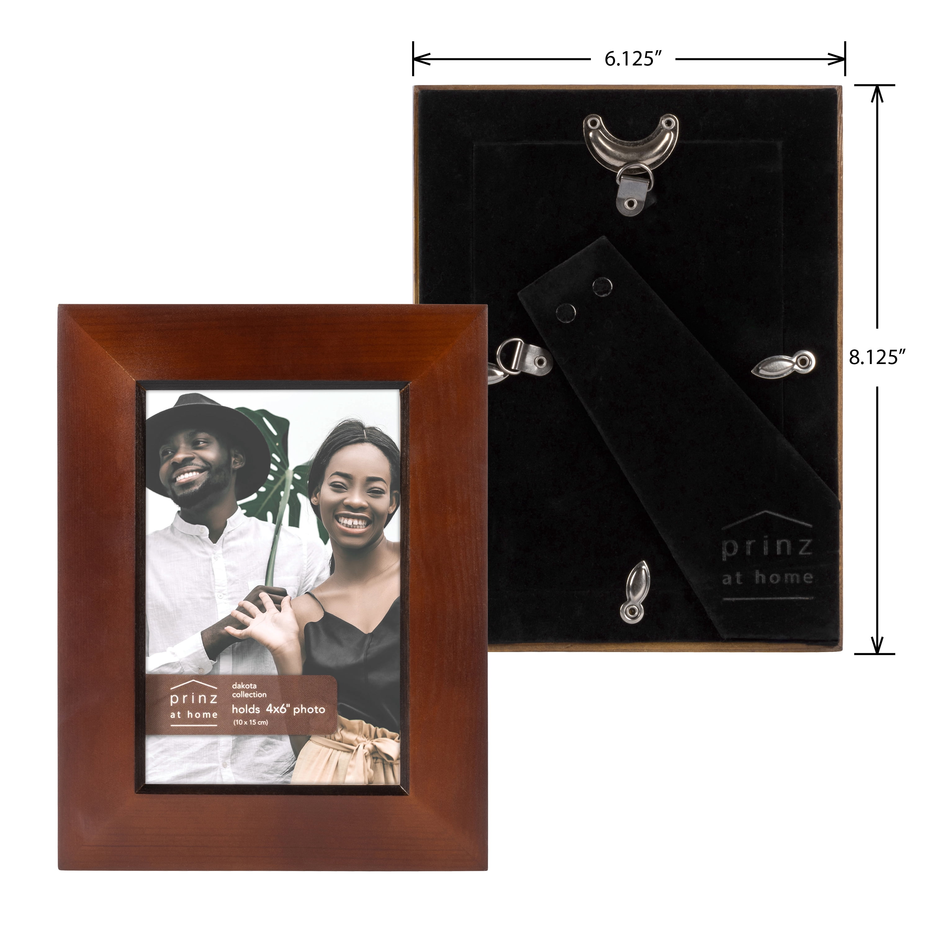 Prinz Dakota Dark Walnut Wood Tabletop Picture Frames, Pack of 2, Holds 4x6 Photos