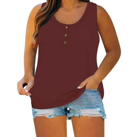 knqrhpse Womens Tops Tank Top For Women Summer Women Sleeveless Floral Printed Button Plus Size Tank Tops Loose Crew Neck Vest T Shirts Tunics Tee Corset Tops For Women XXL