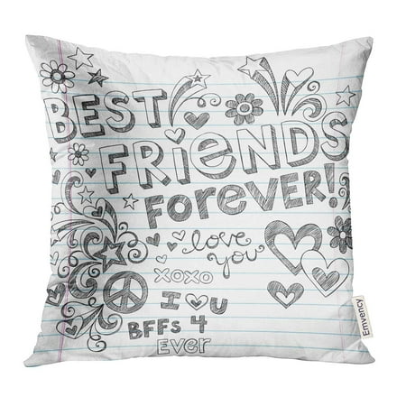 STOAG Best Friends Forever Love Hearts Sketchy Back to School Style Doodles Design on Lined Sketchbook Throw Pillowcase Cushion Case Cover 16x16