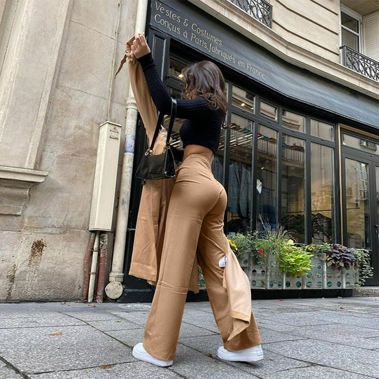 HSMQHJWE Jogging Pants Women Womens Work Clothes Business Casual Pants  Waist Leg Straight Pants Womens Pants Sport With Pocket High Loose Printed