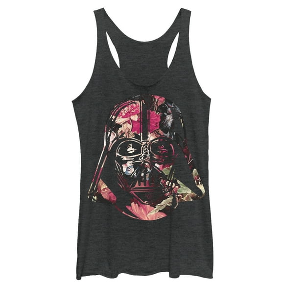Women's Star Wars Floral Print Vader  Racerback Tank Top Black Heather X Large