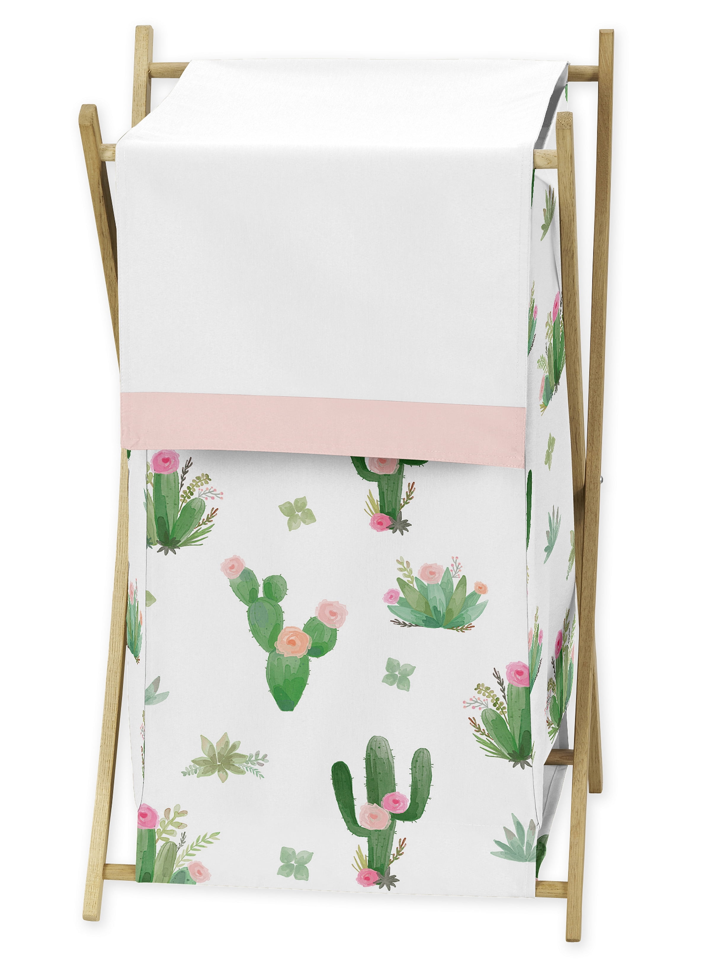 Cactus Floral Pink Green Fabric Laundry Hamper by Sweet Jojo Designs