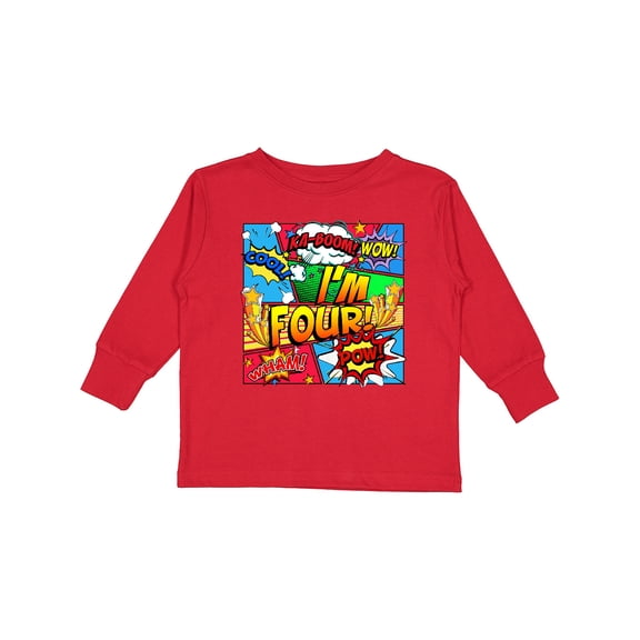 Inktastic I'm Four Comic Book Boys or Girls Long Sleeve Toddler T-Shirt