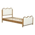 thumbnail image 3 of Christopher Knight Home Twin Size Boucle Upholstered Bed Frame with Wavy Curved Headboard, Solid Wood, Ivory+Walnut, 3 of 12