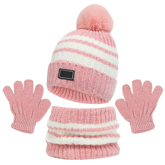 Bibifish Kids Hat Gloves Scarf Sets 3 Pc Casual Striped Pattern Knit Beanies Hat Gloves And Neck Warmer Comfy Hat Gloves Scarf Sets