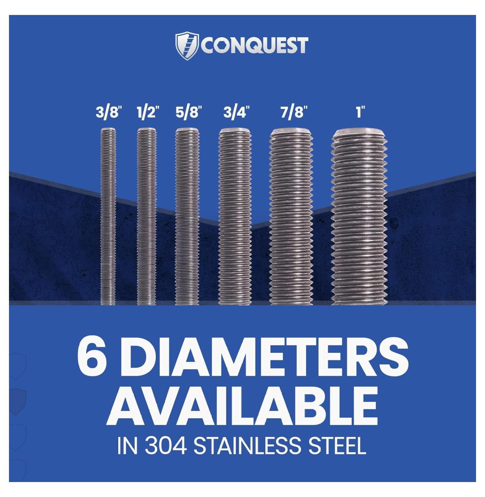 Type 304 Stainless Steel Fully Threaded Rod, 3/4" -10 Thread Size, 36" Length Right Hand Threads