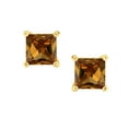 thumbnail image 2 of Bling Jewelry Womens 2CT Princess Cut CZ Stud Earrings Gold Plated Sterling Silver 7MM Birth Colors, 2 of 6