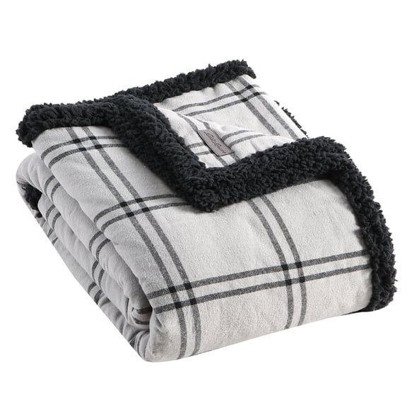 Eddie Bauer Kettle Falls Plaid Grey Flannel Yarn Dye 60X50 Throw