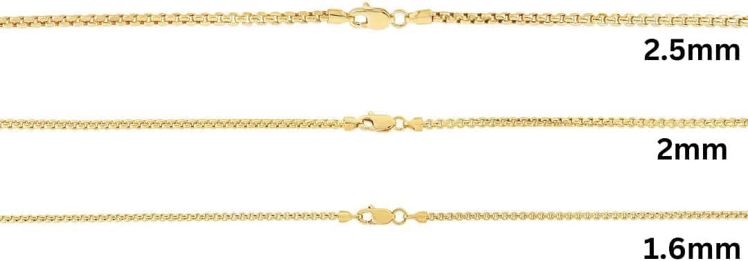Floreo 10k Yellow Gold 2mm Lite Round Box Link Chain Necklace 18 Inch