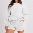 thumbnail image 4 of BiZtdJrK Women 2 Piece Outfits Sets Loose Fit Casual Fall Set Crew Neck Long Sleeve Tops and Shorts Matching Sweatsuits with Pockets White XXXL, 4 of 10