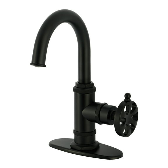 Kingston Brass KSD2210RX Belknap One-Handle 1-Hole Bathroom Faucet with Deck Plate and Push Pop-Up Drain in Matte Black