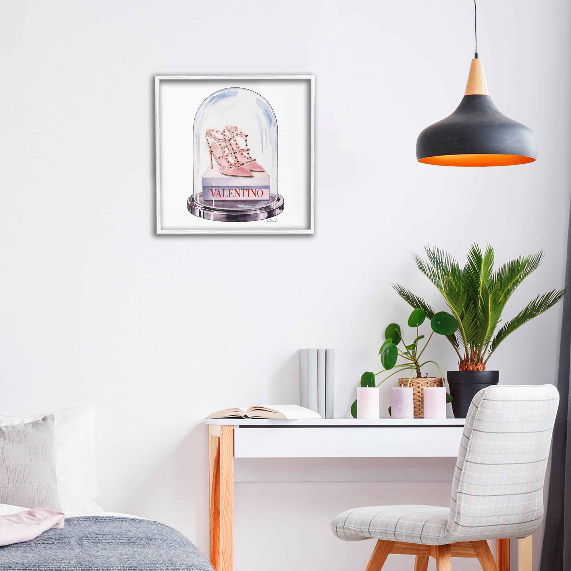 Stupell Industries Pink Heels in Bell Jar White Framed Giclee Art, design by Amanda Greenwood