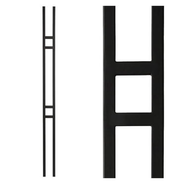 Iron Balusters for Staircase Double Panel (Contractor Pack of 10) Modern Double Bar Hollow Metal Railing Spindles 1/2" x 44" Tall (Real Black NOT Matte)
