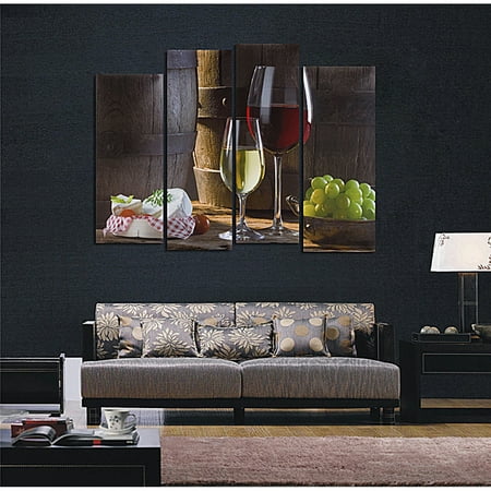 4 Pcs Frameless Canvas Prints Pictures Morden Abstract Oil Paintings Picture Canvas Wall Art Print Home Decor 4 Panel Red Wine Dessertst Grape Bedroom
