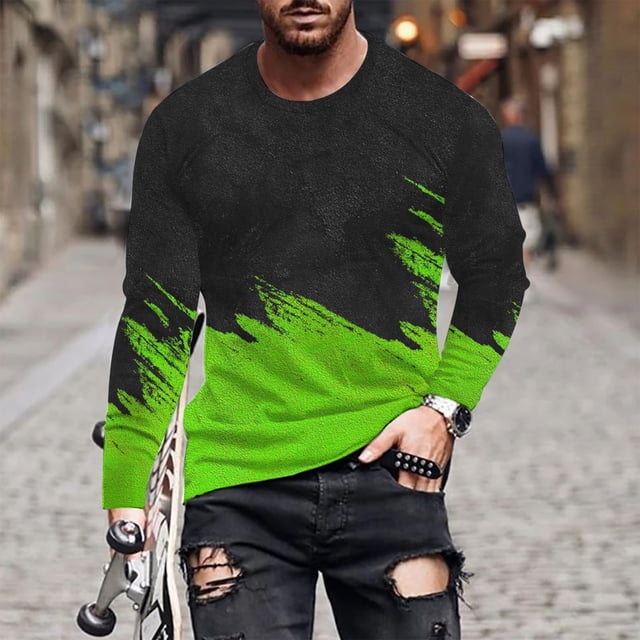 Blusas y camisas de manga larga y cuello redondo para hombre, camisetas informales con estampado de cuello redondo, blusas de manga corta para hombre