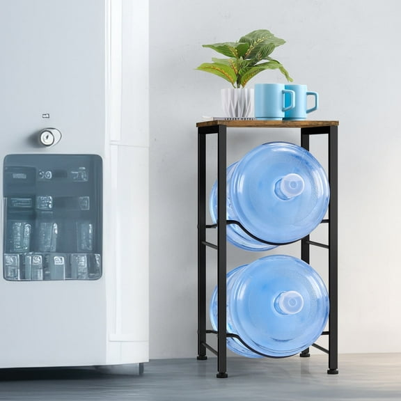 BROWN  5 Gallon Bottle Cage 2 Tier Water Bottle Holder with Storage Rack Heavy Duty Water Dispenser Rack Storage Rack