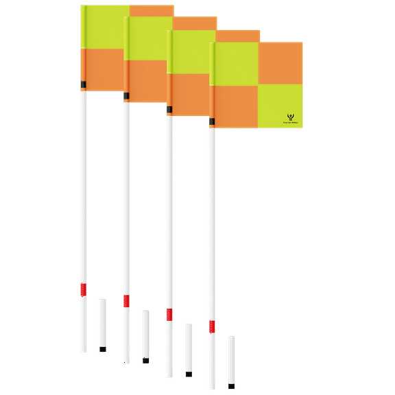 Great Call Athletics Spring Soccer Pro Field Corner Flag Set of 4 Yellow Orange Checkered Sports Set Football Ground Insert