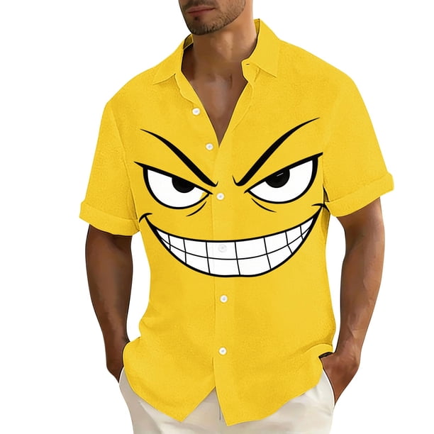 Hombres Divertido de Manga Corta Botón-Abajo Impresa Camisa de Playa - Camisa de Cuello en V para las Vacaciones Y el Uso Diario