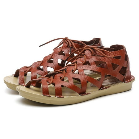 

Aayomet Platform Sandals Women s Solid Color Hollow Out Vintage Comfortable Lightweight Leather Summer Ethnic Sandals Brown 8.5