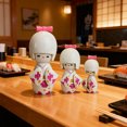 thumbnail image 5 of Jiibva 3Pc White Kimono Wooden Dolls Decorative Figurine Traditional Asian Geisha Statue for Home Wedding, 5 of 7