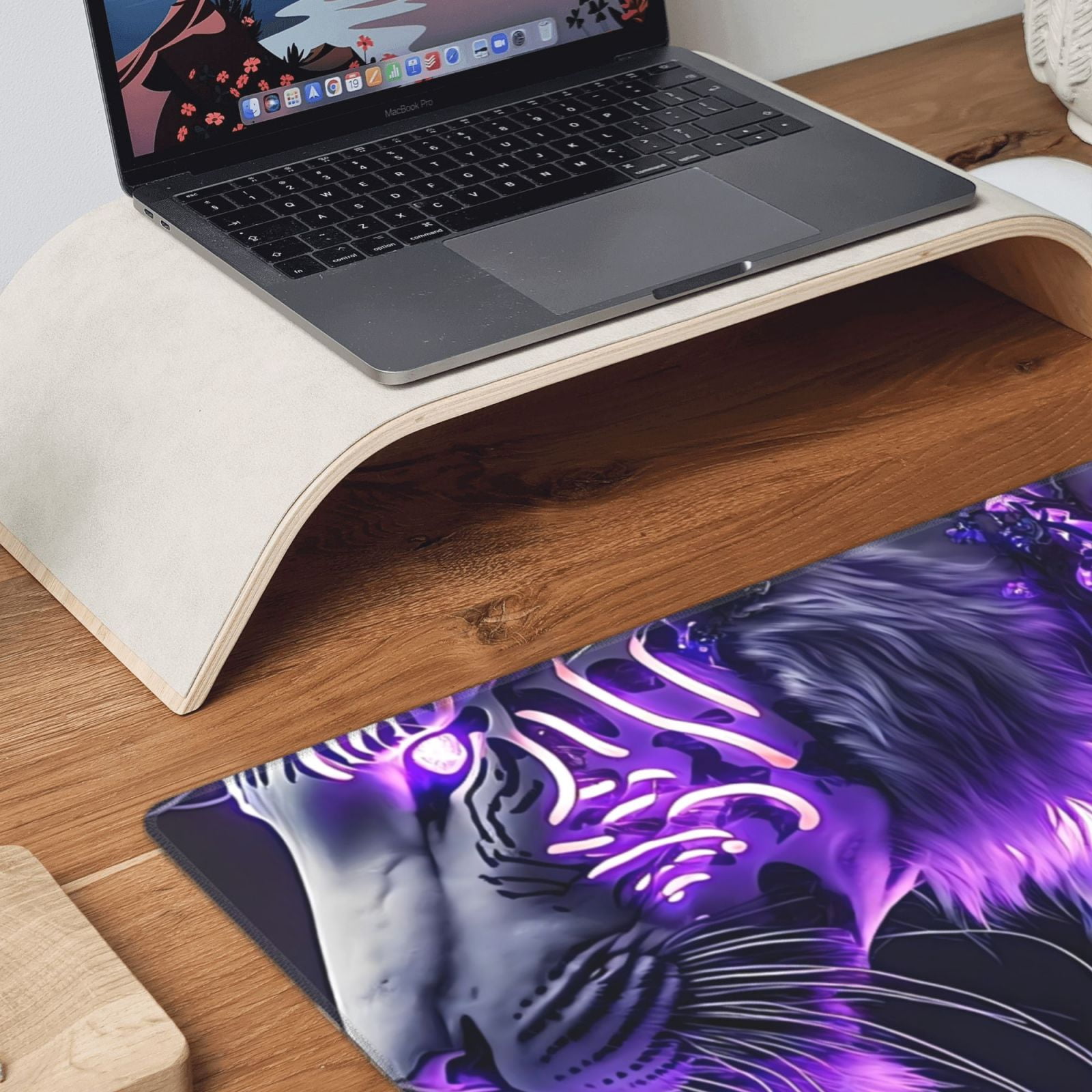 Xecao Purple Pattern White Tiger for Waterproof Mouse Pad - Extended Contour Mouse Mat, Large Gaming Mousepad Laptop Keyboard Mat with Non-Slip Rubber Base