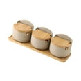 thumbnail image 4 of 3 Pieces Ceramic Condiment Pot Porcelain Sugar Bowl Spice Jar Bamboo Tray Multipurpose Coffee Bar Home, 4 of 9