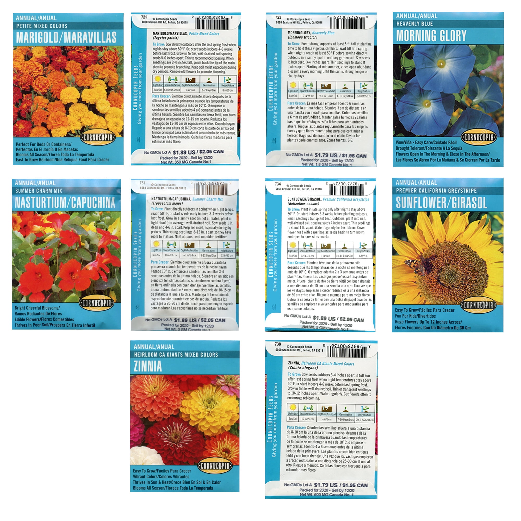 Bilingual Flower Garden Seeds Collection - 10 Seed Packets