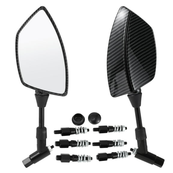 Unique Bargains 1 Set Motorcycle Rear View Mirrors Universal Plastic Iron Clear Glass Bar End Side Mirrors Mount Black Irregular Trapezium Straight Handle