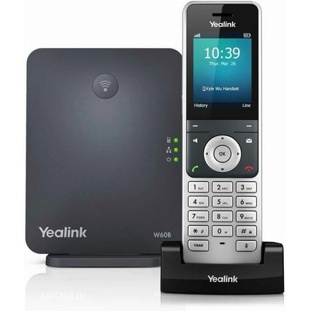 Yealink W60P Cordless DECT IP Phone and Base Station, 2.4-Inch Color Display. 10/100 Ethernet, 802.3af PoE, Power Adapter Included