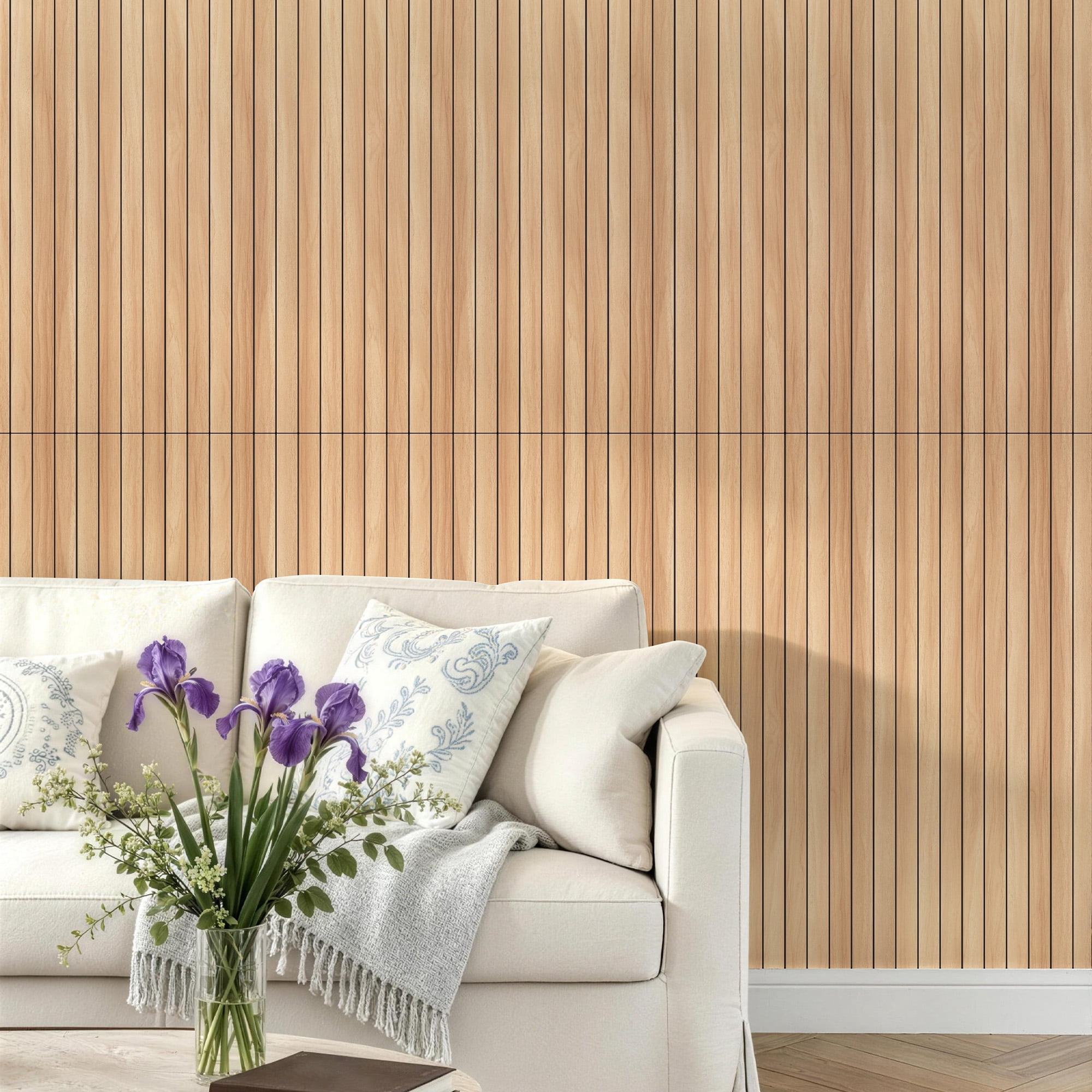 Yeslife 6-Pack Peel and Stick PVC Wood Slat Wall Panels, 48.03 in. x 15.75 in., Oak Wood Grain, Thickened 3D Decorative Wall Panels for Living Room, Bedroom & Office
