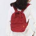 thumbnail image 4 of Mochila unisex de lona de color sólido con bolsillos laterales para estudiantes escolares (rojo vino), 4 of 5