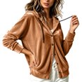 thumbnail image 4 of Velvet Long Sleeve Cardigan Hoodies Women Button Womens Hood Shirts Brown XXL, 4 of 9