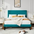 thumbnail image 3 of Allewie Full Size Velvet Upholstered Platform Bed Frame with Adjustable Vertical Channel Tufted Headboard, Teal Blue, 3 of 12