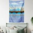 thumbnail image 4 of Landscape Tapestry, Lady Cycling in France Fluffy Clouds Bridge Reflection on River Urban Lifestyle, Wall Hanging for Bedroom Living Room Dorm Decor, 60W X 80L Inches, Blue Brown, by Ambesonne, 4 of 5