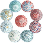 Angle View: GELAISI Small Dessert Bowls Set of 9 - Vibrant Colors porcelain Bowls For Ice Cream ,Soup, Salad, Pasta, Rice, Dessert, Yoghurt, Condiments, Side Dishes, Dip ,4.75 Inch Diameter, 10 Fluid Ounce
