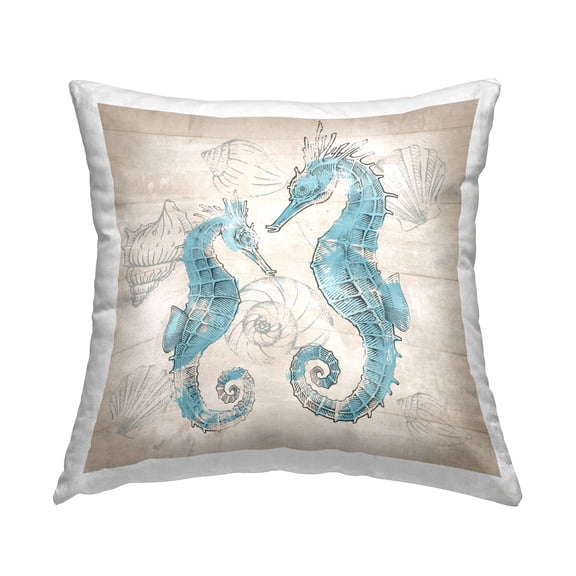 Stupell Industries Blue Seahorses on Rustic Decorative Printed Throw Pillow Design by Conrad Knutsen.