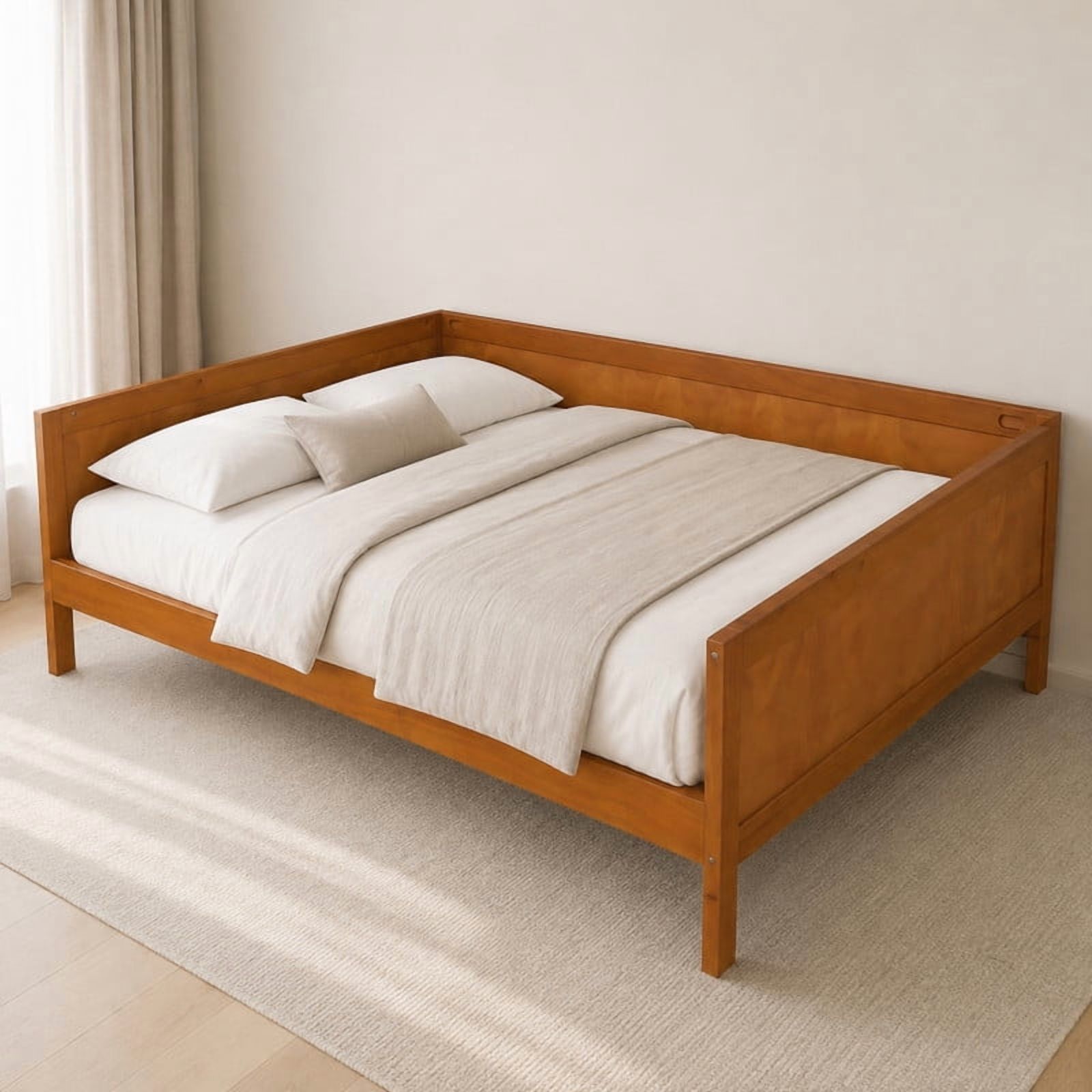 Euroco Wood Full Size Daybed, Sofa Bed with Slats, No Box Spring Needed, Walnut