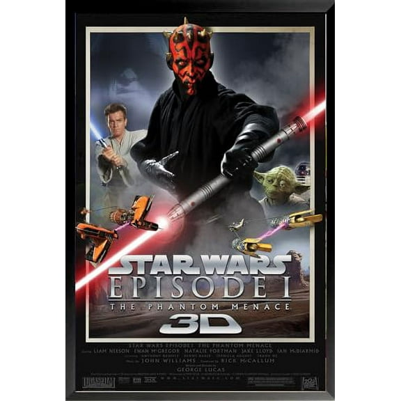 BUY ART FOR LESS Officially Licensed Star Wars Episode 1 Phantom Menace 24 X 36 Inch Framed Poster - 26.6 X 38.5 Inch Finished Size - Sturdy Black Hardwood Frame with Plexi Glass - Ready To Hang