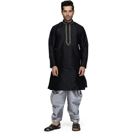 

Royal Kurta Mens Silk Blend Kurta Salwar Set (38 Black-Silver)