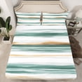 thumbnail image 2 of Manfei Chic Geometric Adult Twin Sheet Sets, Green Striped Abstract Twin Fitted Sheet, Modern Chic Artwork Flat Sheet, Super Cozy Room Decor, 3-Piece, 2 of 7