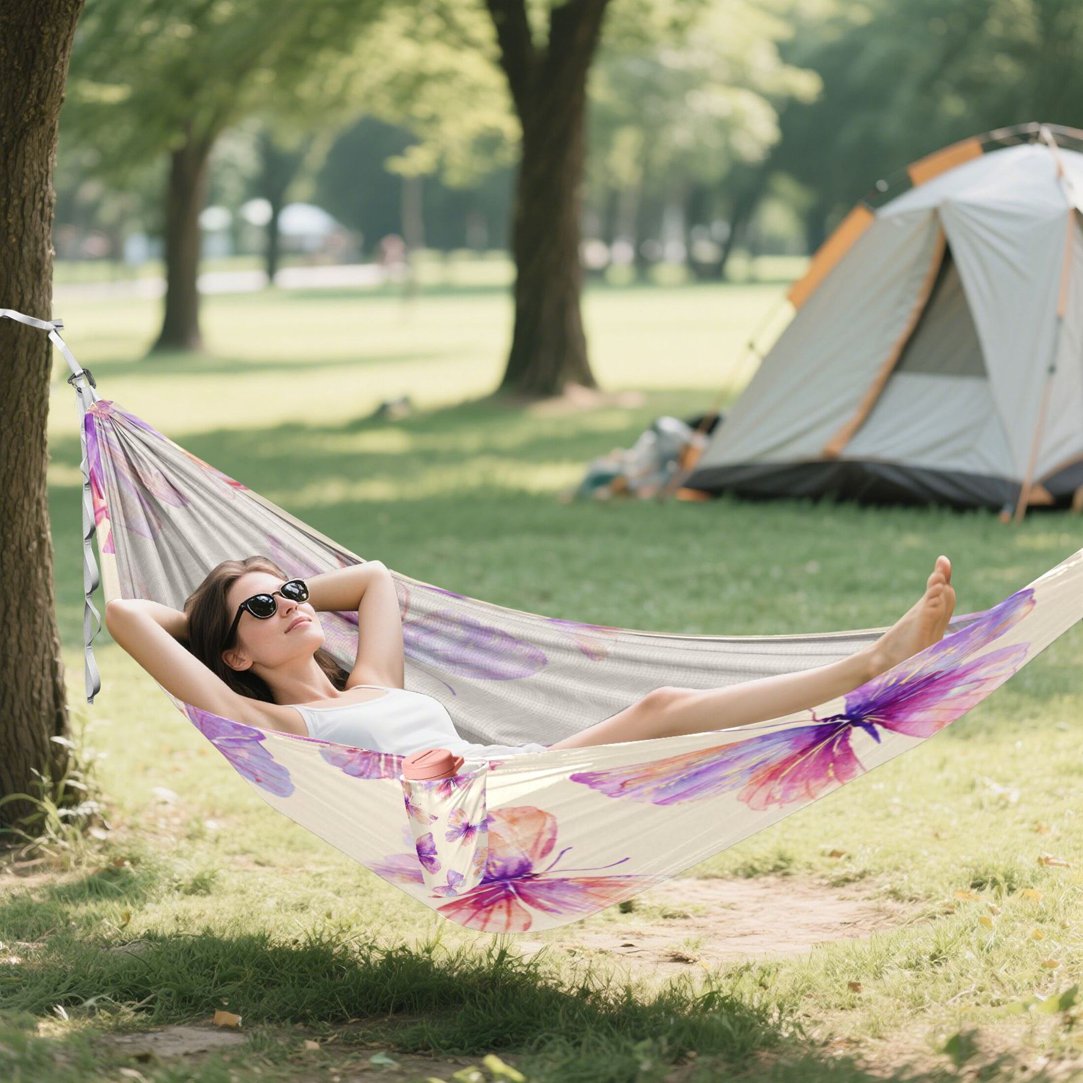 Hammock Camping Hammock Nylon Portable Hammock Travel Camping Hammock Purple Butterfly