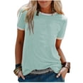 thumbnail image 2 of Camiseta de mujer Blusa informal de manga corta con costuras en bloques de color, Azul cielo, L Noticed AP002400-03, 2 of 5